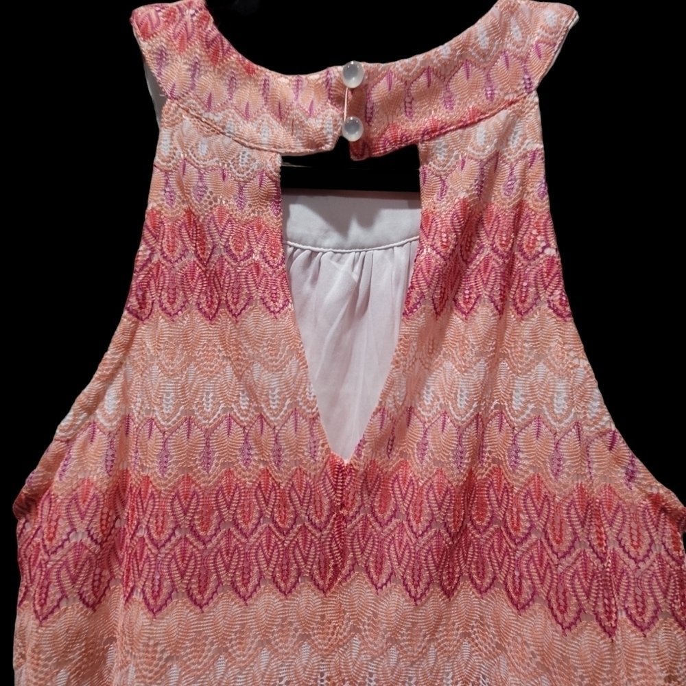 Large Peach Pink Sleeveless Lace Midi Dress Boho Summer Party VCAY - Picture 3 of 6